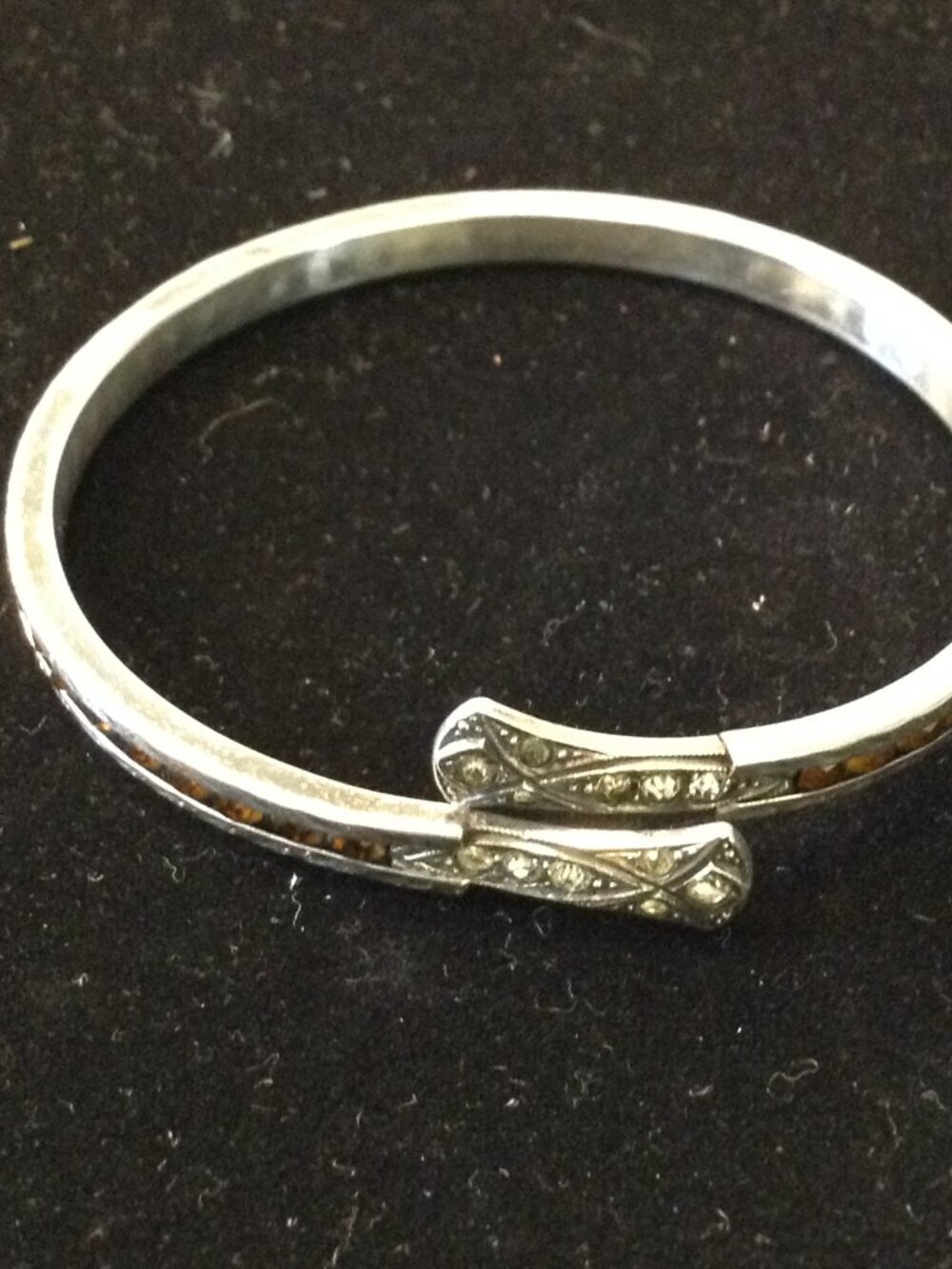 VTG 1950's Bangle Diamond-like Rhinestones and Amber stones Art Deco Sterling